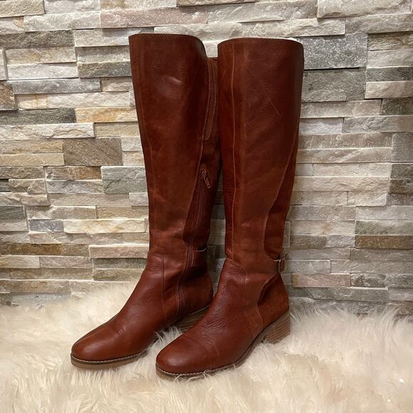 Lucky Brand LK-Timinii Tall Leather Boots 7 | Suede Panel, Equestrian-Inspired - Picture 8 of 8